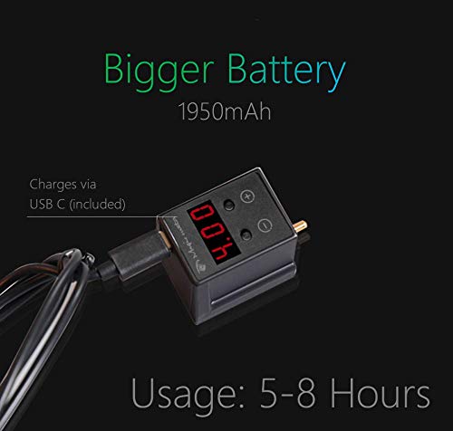 Miniatura 3 de Illusionist Fuente de alimentación USB C recargable de 1950 mAh, pantalla digital, máquina inalámbrica, mini fuente de batería de tatuaje para