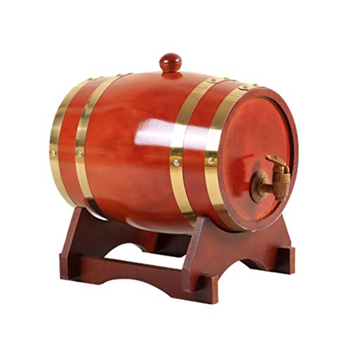 IFIKK Oak Barrel Vintage Wood Oak Wine Dispenser Wine Barrel Wooden Barrel for Storage Beer Whiskey Rum Port Aging Wine Spirits Wine Barrels Wine Holder 1.5L/3L/5L (Red brown, 1.5L)