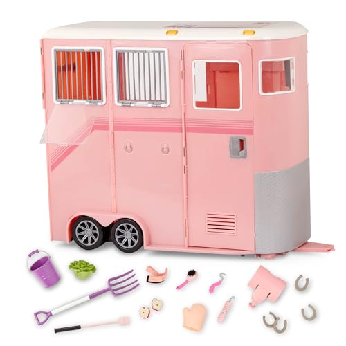Our Generation Mane to Travel Horse Trailer Set - Pink Horse Trailer - Horse Toys - Accessories for 18 Dolls - Pretend Play - Kids 3 Years and Up