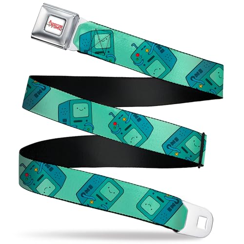 Adventure Time Belt, Seatbelt Buckle Belt, Adventure Time Bmo Pose Flips Seafoam Green, Youth 20 to 36 Inches