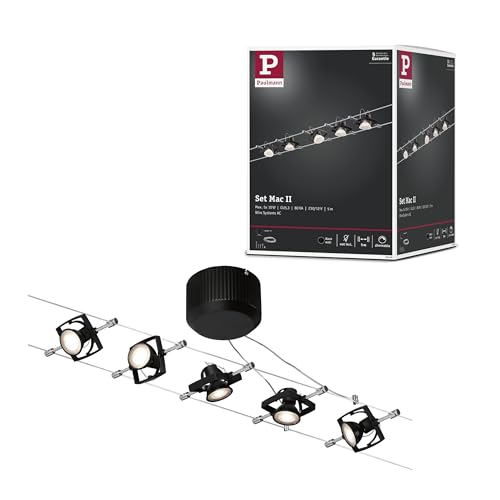 Paulmann 94290 Sistema a fune Mac II angolare max. 5x10 Watt lampada per soffitto nero opaco lampada su cavo metallo, plastica fune metallica GU5,3