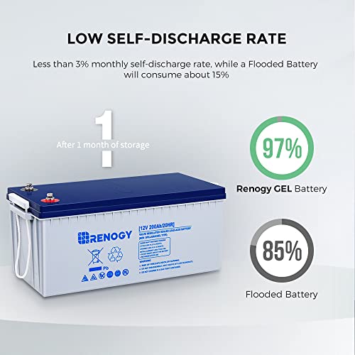 Renogy 12V 200Ah Rechargeable Deep Cycle Hybrid Gel Battery For Solar Wind Rv Marine Camping Ups Wheelchair Trolling Motor, Maintenance Free, Non Spillable #TOP2