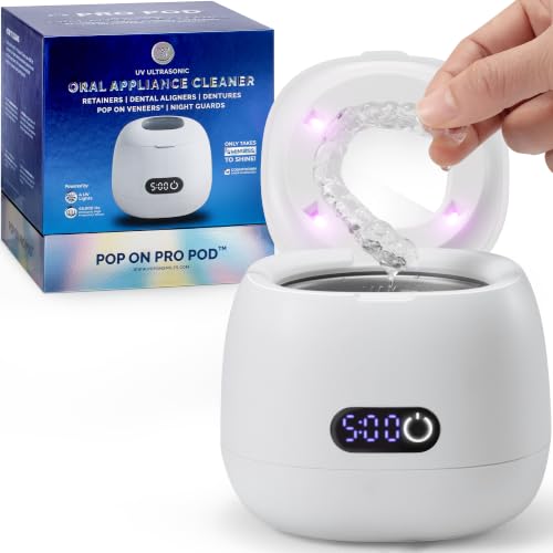 Upgraded Ultrasonic Retainer Cleaner Machine – 45kHz Dental Cleaning Pod with 4 UV Lights, 200ml Stainless Steel Tank, 5-min Digital Timer – Deep Clean for Aligners, Dentures, Night & Mouth Guards