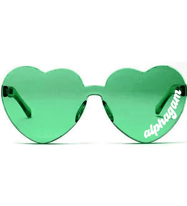 Sorority ShopAlpha Gamma Delta Sunglasses — Heart Shaped Sunglasses printed with AGD Logo, Greek Sorority Sunglass for Big Little Sorority Gifts, Green, One size