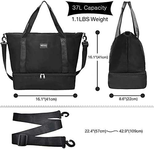 Travel Duffle Bag for Women, Weekender Overnight Bags with Shoe Compartment, Carry On Duffel Bag Sports Gym Tote Bags (Black) 6 Travel Duffle Bag for Women, Weekender Overnight Bags with Shoe Compartment, Carry On Duffel Bag Sports Gym Tote Bags (Black)