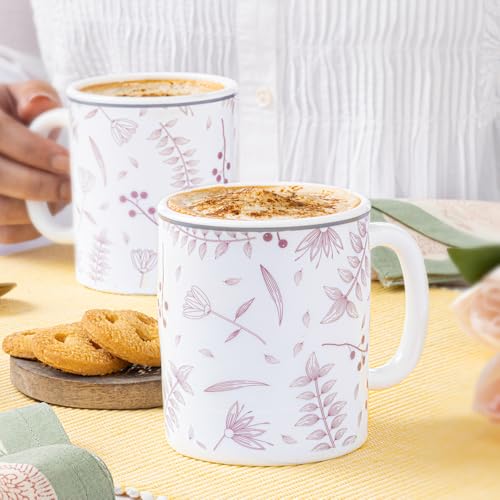 Image of Larah by BOROSIL 320ml x 2pc Opalware Grandeur Tea /Coffee Mug Set, Microwave & Dishwasher Safe Embossed Design Crockery Ideal for Daily Use & Gifting