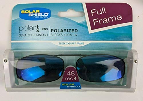 Solar Shield full frame size 48 Rec 4 Bluish Lens Polarized Clip on Sunglasses by USA