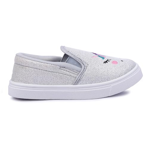 Image of Myau Girls' Glitter Embroidery Design Slip-On Shoes, Casual Sneakers for 3-8 Years