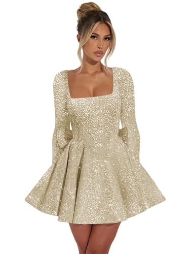 Sparkly Sequin Homecoming Dresses for Teens Long Sleeve Short Cocktail Prom Party Gown with Bow4