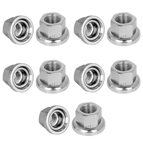M10 Serrated Flange Nuts, Carbon Steel Locking Stop Fastener Double Nut Bicycle Hub Shaft Nut Replacement Metric Axle Wheel Nuts (10 Pack)