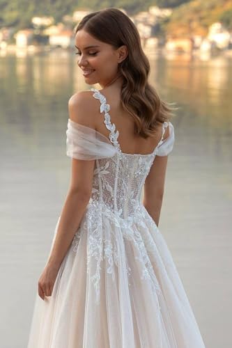 Lace Applique Boho Wedding Dresses for Bride 2025 A Line Long Tulle Beach Bridal Dress Wedding Gown for Women3