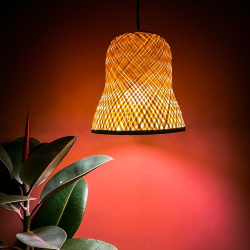 Image of Craftscape Bamboo Hanging Pendant Lamp | Boho Cane Lampshade | Bamboo Lights | Collection (Mic Set of 2)