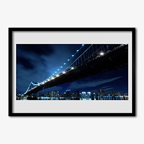 Affiche encadrée 70x50 cm de l'architecture de la ville du pont avec cadre en MDF