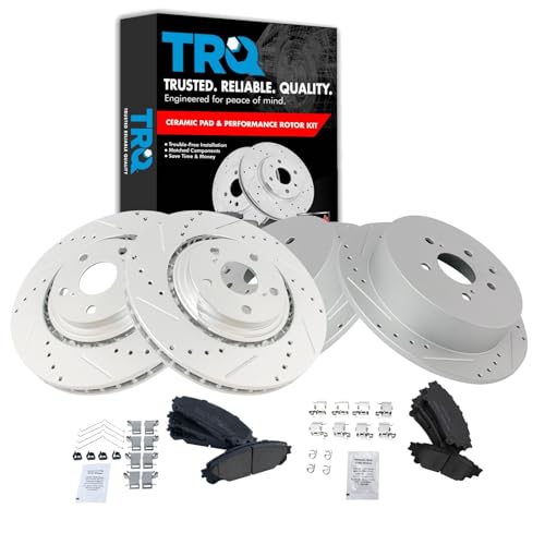 TRQ Front and Rear Performance Brake Pad & Rotor Kit Brake Pads Brake Rotors Set Ceramic Premium G-Coated Compatible with 2010-2015 Lexus RX350 RX450h 2014-2019 Toyota Highlander 2011-2020 Sienna