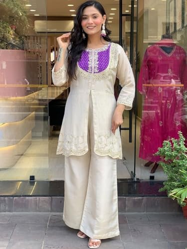 Image of Wedding Outfit For Women Embroidered Shrara Set For Women Designer Silk Kurta With Sharara Pants Festive Ethnic Wear Traditional Outfit For Celebrations Functions Ceremonies And Gatherings