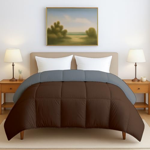 Image of Bed Comforter - Double Size - Light Blue & Light Grey - 300 GSM Quilt Blanket Rajai - Winter Warm Down Alternative Duvet Insert with Corner Ties