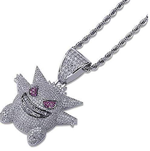NiceButy Collier Pokemon Hip Hop Glacé Strass Cristal Collier Diamant avec 24 Chaîne De Corde Inoxydable