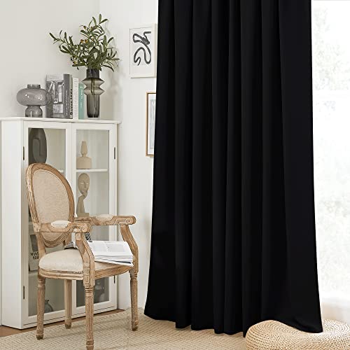 RYB HOME Blackout Sliding Door Curtains, Soft and Solid Thermal Insulated Drapes Durable Ceiling to Floor Privacy Bay Window Curtain for Villa Dining Room Nursery, Black, W52 x L120 inches, 2 Panels