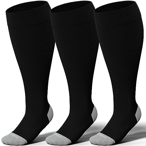 Image of LEVSOX Plus Size Compression Socks for Women Men Wide Calf Extra Large 15-20 mmHg Knee High Sock for Nurses Pregnant Travel