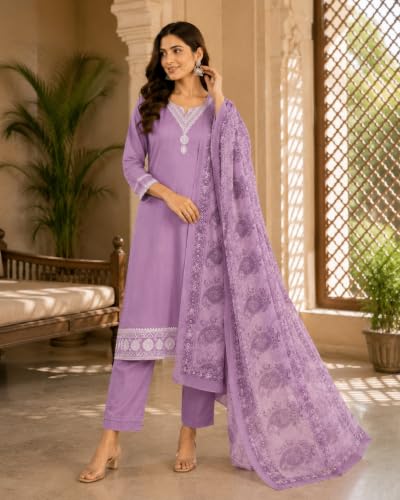 Image of KD Women Embroidery Rayon Kurta Pant Set with Dupatta | Kurta Set for Women | Daily Office & Festive Traditional | Stylish Kurti Pant Set with Dupatta