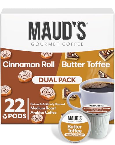 Image of Maud's Cinnamon Roll & Butter Toffee Flavored Coffee Pods, 22ct | Medium Roast Flavored Coffee in Single Serve Pods - 100% Arabica Coffee, Compatible with Keurig Coffee Makers
