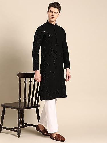 Image of Rajubhai Hargovindas Men Chikankari and Sequin Work Kurta