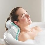 Bath Pillow for Bathtub - 7 Strong Suction Cups & Hook, 4D Air Mesh Head Neck Back Support, Quick Dry Luxury Spa Cushion, Fits All Bathtubs and Hot Tubs (White)