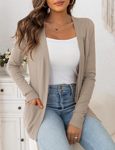 Image of VERABENDI Womens Lightweight Open Front Long Sleeve Cardigan Sweaters for Women with Pockets S-XL