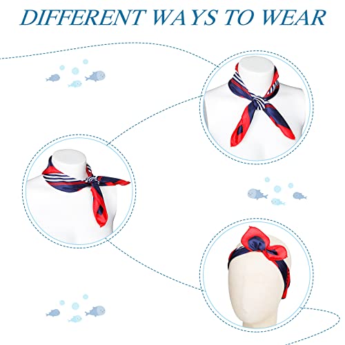 Xtinmee 12 Pack Nautical Square Scarf Red White and Blue Scarf Imitated Silk Sailor Neck Scarves for Women Ladies Stewardess2