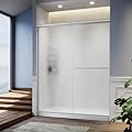 SUNNY SHOWER 60 in W x 72 in. H Semi-Frameless Shower Door 2 Sliding Door, Frosted Glass 1/4 inch Corner Shower Door Brushed Nickel Finish