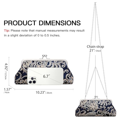 Image of RNIEGA Clutch Purse for Women Floral Embroidery Sequin Evening Bags Elegant Kiss Lock Wedding Party Cocktail
