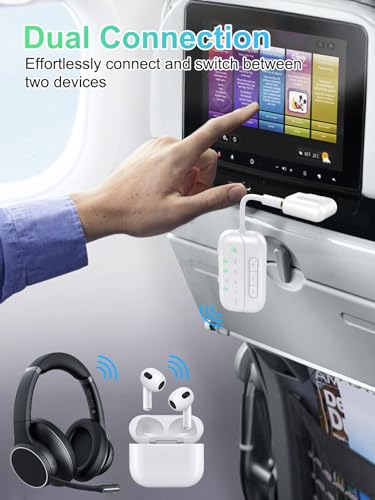 Image of 2026 Upgraded Pro Bluetooth 5.4 Transmitter Receiver,2-in-1 Airplane Wireless Adapter for Flight,TV,PC,Gym,Switch,Compatible with 2 AirPods /Headphones;Audio AUX Receiver for Car /Home Stereo