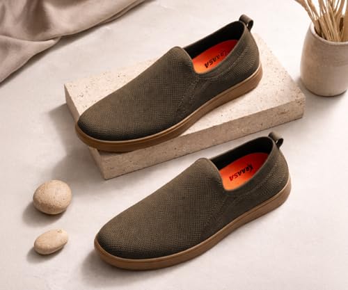Image of Kraasa Men's Casual Slip-On Loafers | Soft Knitted Upper Breathable Flex Upper | Lightweight Comfort Shoes | TPR Sole