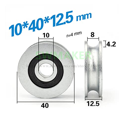 KLYSO 1 peça 10 * 40 x 12,5 mm polia de rolamento ranhurado U Groove Roda de rolamento 8 mm corda de