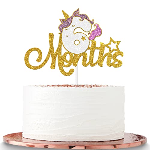 Halawawa Unicorn 6 Months Cake Topper - Baby Girl, Boy 6 Months Birthday Party Decoration Cake Topper - Unicorn Theme 6 Months, 1/2 Birthday, 1/2 Way To One Birthday Party Cake Decor #TOP8