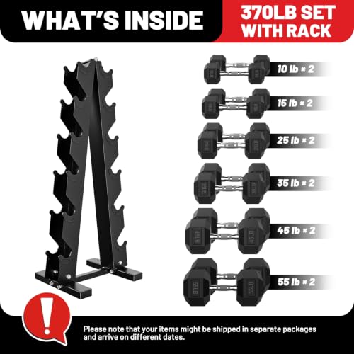 Image of PAPABABE 150-600lb Dumbbell Set with Rack, Rubber Encased Home Gym | Antiroll Durable Cast Iron Core Odorless PVC Free Weights, with 5 /6 Tier Rack
