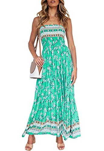 Image of ZESICA Women's Summer Boho Strapless Maxi Dress 2026 Casual Off Shoulder Smocked Flowy A Line Beach Holiday Long Dresses