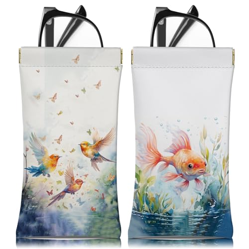 Image of 2 PCS Glasses Eyeglass Sunglasses Case Pouch Soft PU Leather Cute Aesthetic with Cleaning Cloth for Boys Men Man