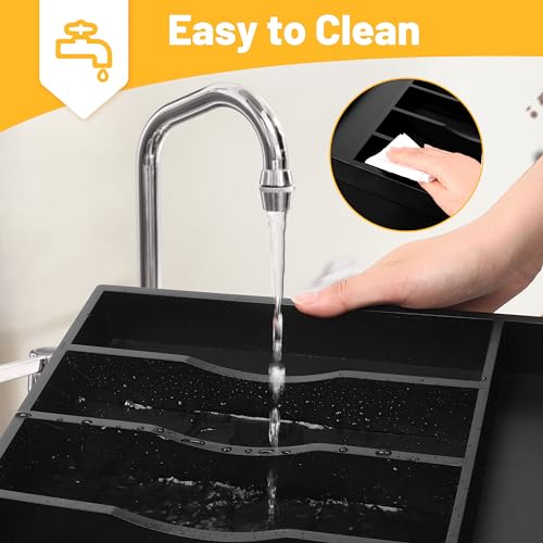 oridom Kitchen Bamboo Silverware Organizer, Kitchen Drawer Organizer - Utensil Holder and Cutlery Tray with Grooved Drawer Dividers for Flatware 7 Slot, Black