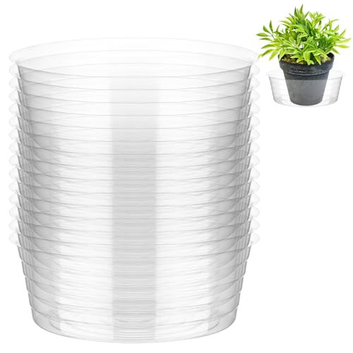 Hoolerry Plastic Plant Saucer Clear Deep Drip Tray Thickened Clear Plant Saucers Trays for Pots Deep Drip Trays for Home Garden Indoor and Outdoor Potted(15 Pcs,12 Inch)