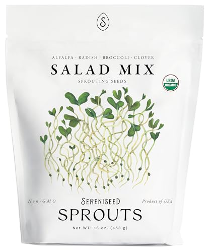 Organic Salad Mix Sprout Seeds (16 oz) Non-GMO Heirloom Seeds for Sprouting and Microgreens - Alfalfa Radish Broccoli and Clover