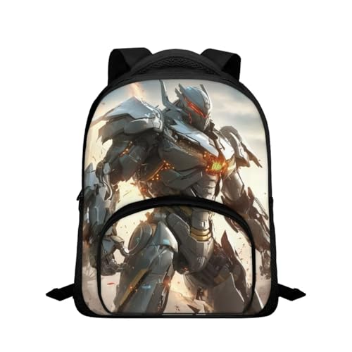 Robot Warrior Kids Boys School Backpack Cool Lightweight Large Capacity Kids Backpack with Two Side Pocket Laptop Travel Bags