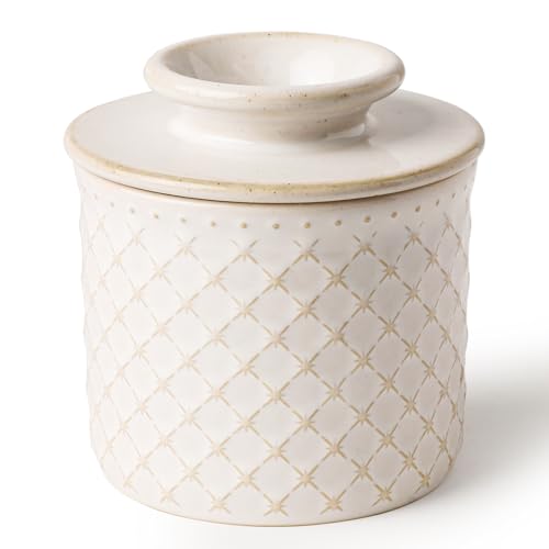 DOWAN Butter Crock French Butter Keeper Ceramic Butter Keeper with Water Line for Soft Fresh Butter No More Hard Keeper Housewarming Gift & Indoor Home Kitchen Decor
