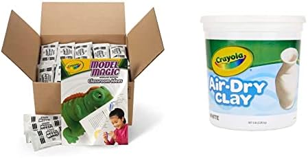 Crayola Model Magic White, 1 oz, Air Dry Modeling Clay for Kids, Bulk School Supplies for Teachers, 75 Count & Air Dry Clay for Kids, Natural White Modeling Clay, 5 Lb Bucket [Amazon Exclusive]