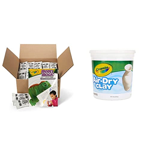 Crayola Model Magic White, 1 oz, Air Dry Modeling Clay for Kids, Bulk School Supplies for Teachers, 75 Count & Air Dry Clay for Kids, Natural White Modeling Clay, 5 Lb Bucket [Amazon Exclusive]