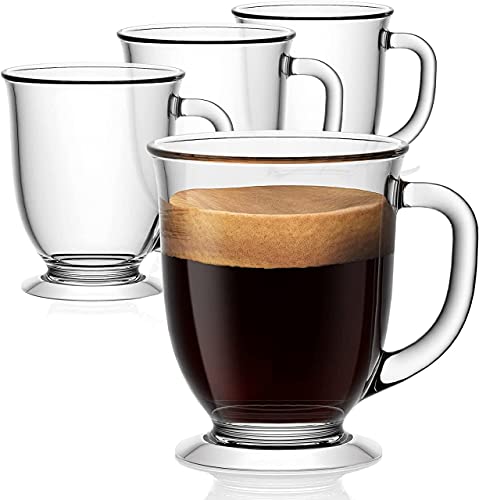 Image of 450 ML Glass Coffee Mug Set, with Convenient Handle, Tea Glasses for Hot /Cold Beverages, Thermal Shock Resistant, Tempered Glass, Mugs for Cappuccino Pack of 4 (PN - 04, 4 Count (Pack of 1))