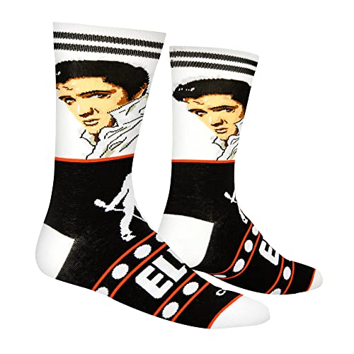 Odd Sox-Elvis Presley Crew Sock-King of Rock N' Roll Novelty Sock-Size Large for Men & Women-Gift Fans & Collectors