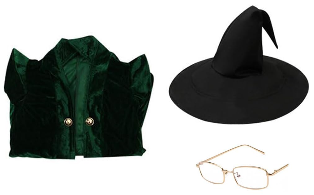 Womens Professor Mcgonagall Costume Green Robe Wizard Cloak Cap Glasses Suit Witch Cosplay Halloween Outfit