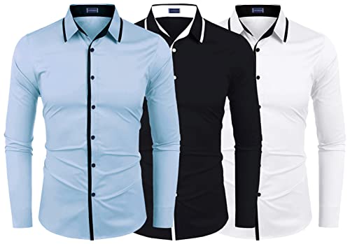 Image of Zombom Combo of Men's Cotton Blend Solid Regular Fit Casual Full Sleeves Shirts (Pack of 3)