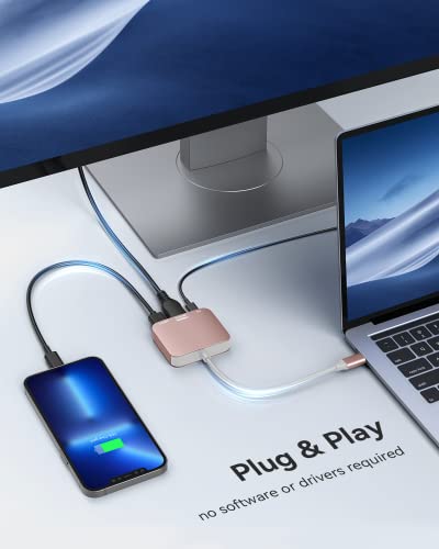 Image of vilcome USB C to HDMI Adapter【4K@60HZ】, HDMI to USB C Adapter Multiport with USB Type C PD & USB 3.0 Port, Compatible for MacBook Pro /Air, iPad Pro /Air, Dell XPS, iPhone 15 Pro /Max, Android (Rose)